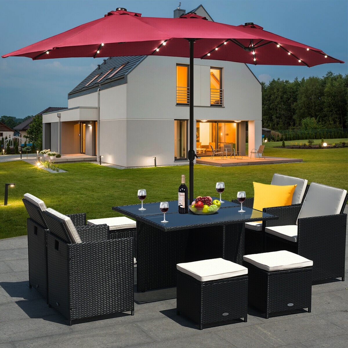 Extra Large LED Patio Double-Sided Umbrella Crank Parasol-Orange