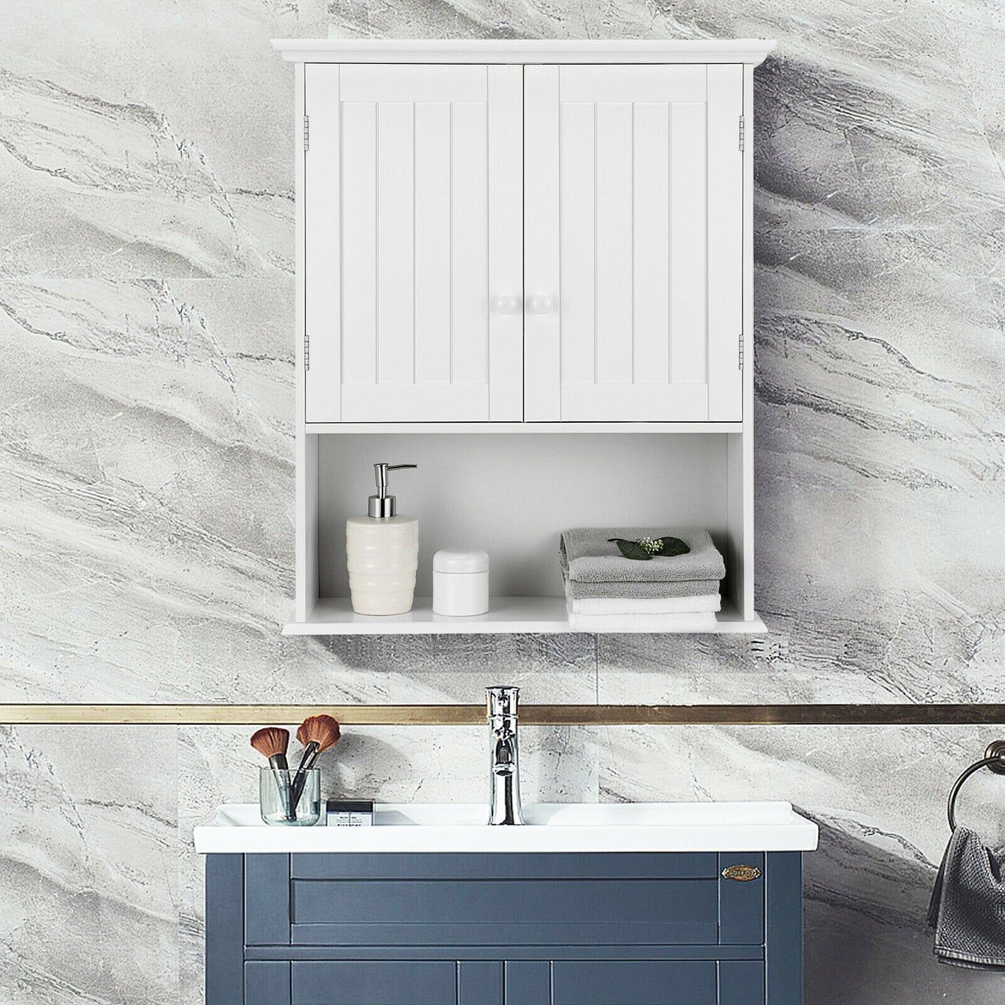 Wall Mounted Bathroom Storage Cabinet with Adjustable Shelf-Black