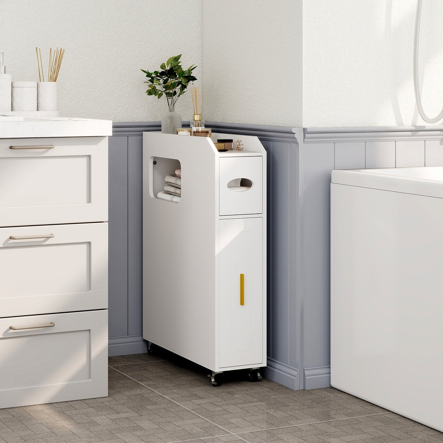 16 CM Small Bathroom Storage Cabinet with Slide Out Drawer-Black