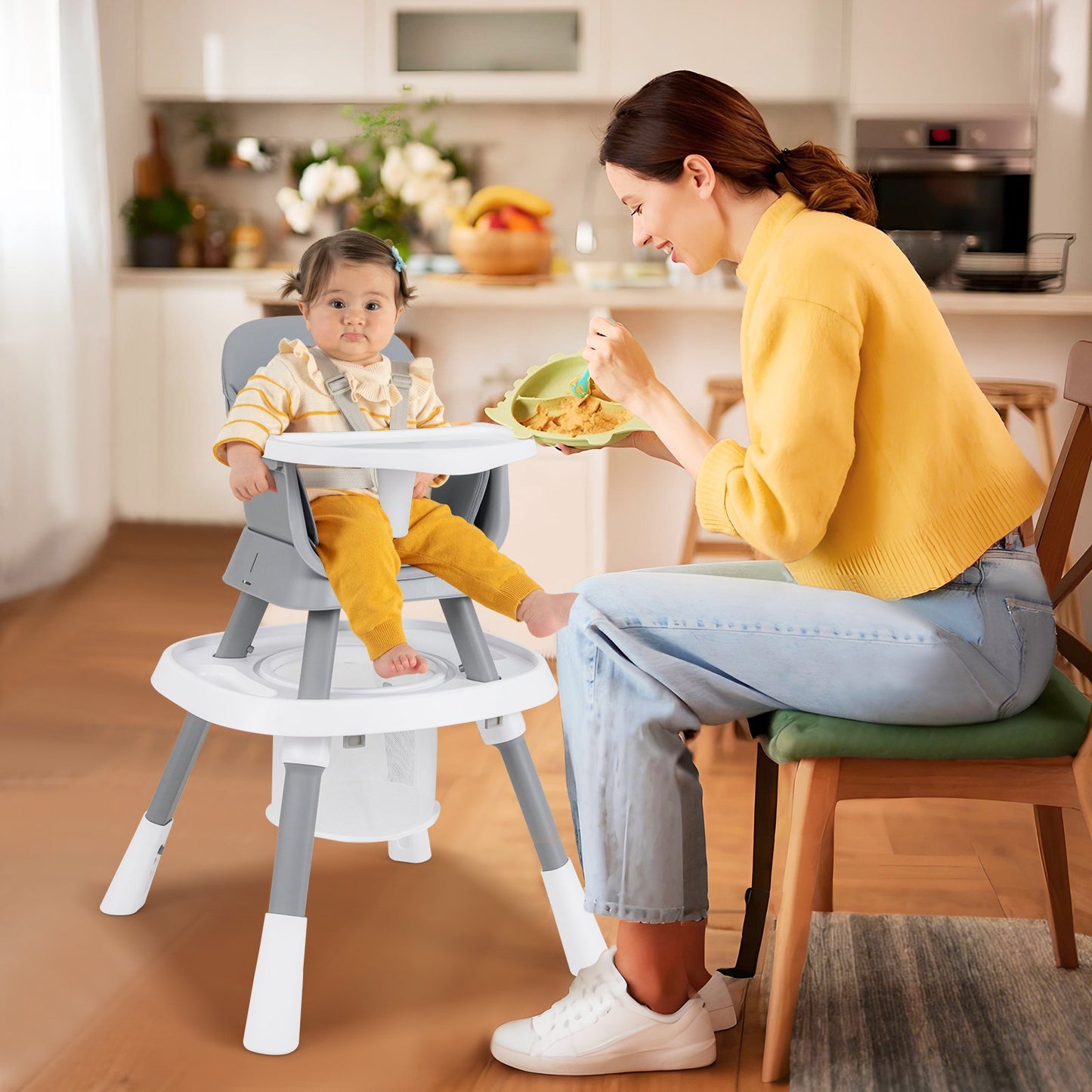 16-in-1 Convertible Baby High Chair with Removable Tray and 5-Point Harness-Blue