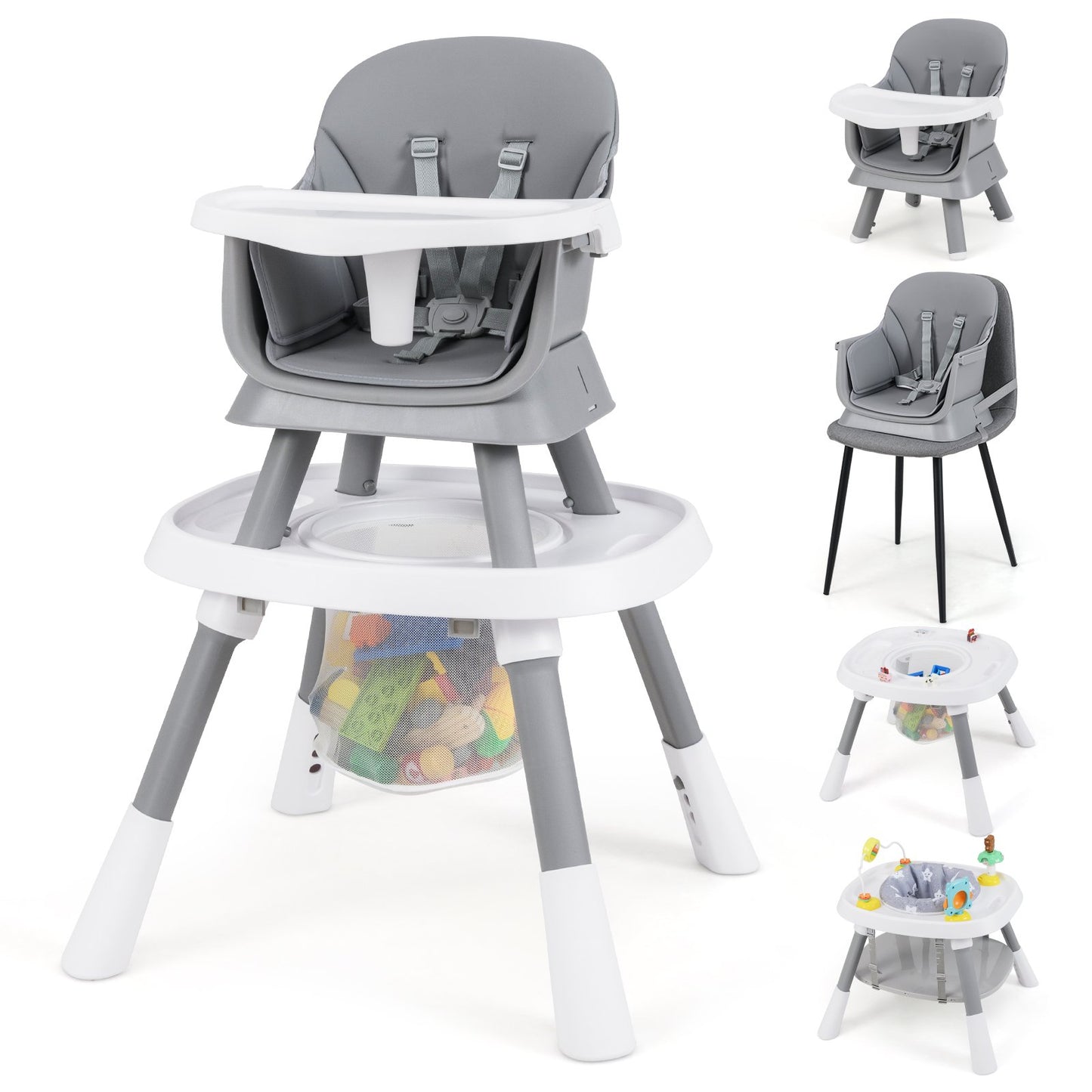 16-in-1 Convertible Baby High Chair with Removable Tray and 5-Point Harness-Blue