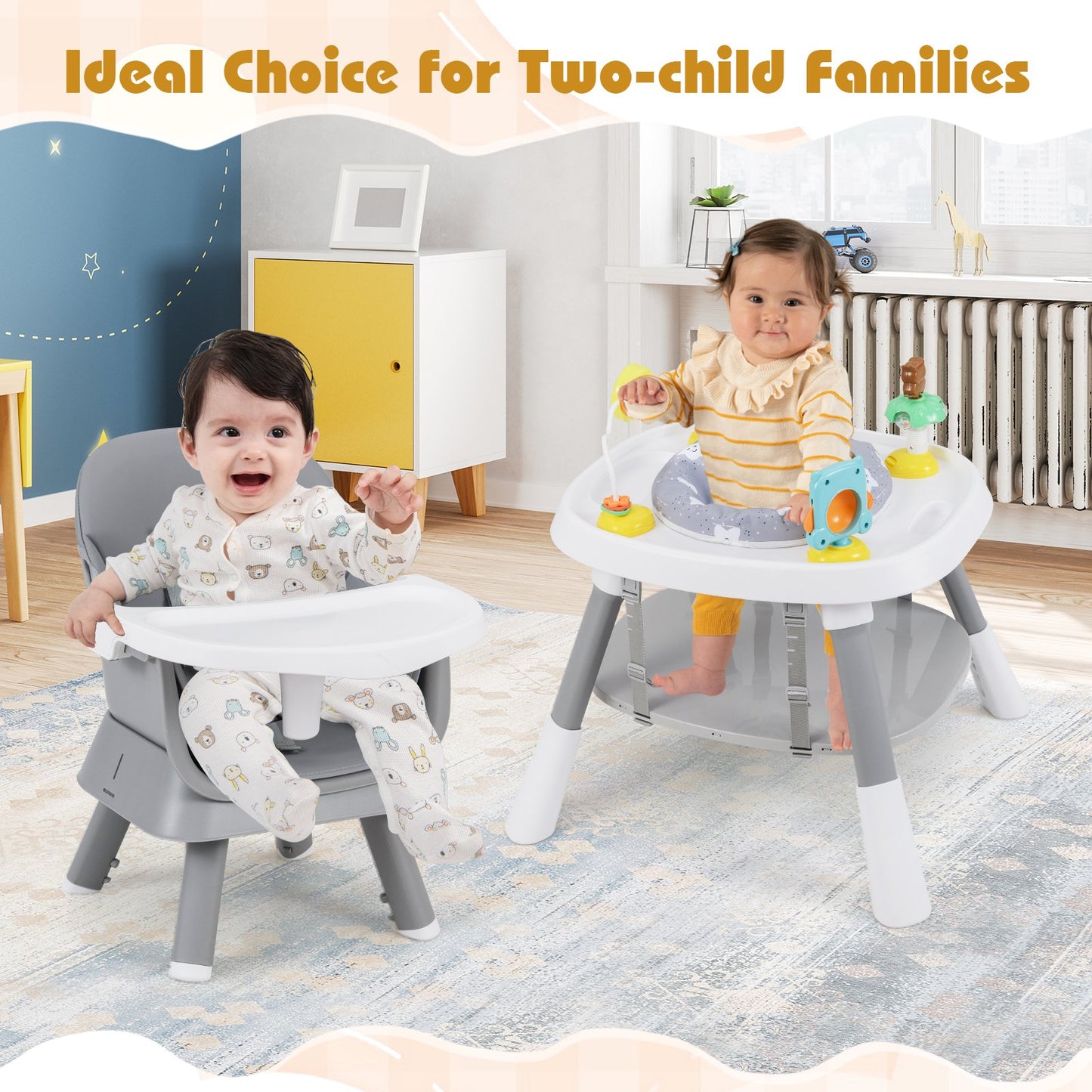 16-in-1 Convertible Baby High Chair with Removable Tray and 5-Point Harness-Blue