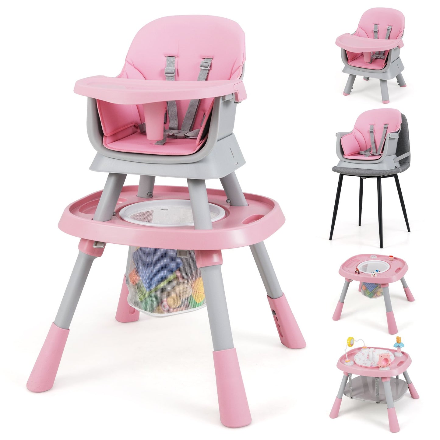 16-in-1 Convertible Baby High Chair with Removable Tray and 5-Point Harness-Blue