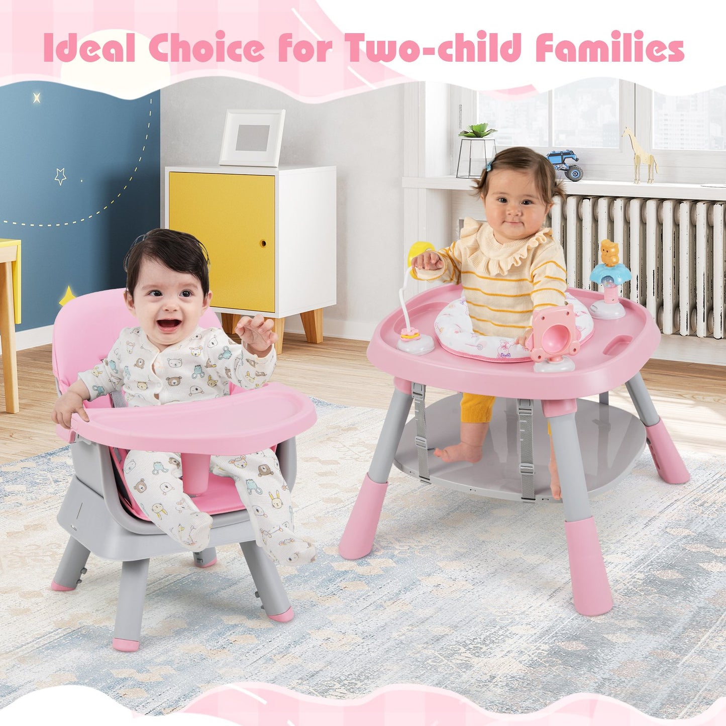 16-in-1 Convertible Baby High Chair with Removable Tray and 5-Point Harness-Blue
