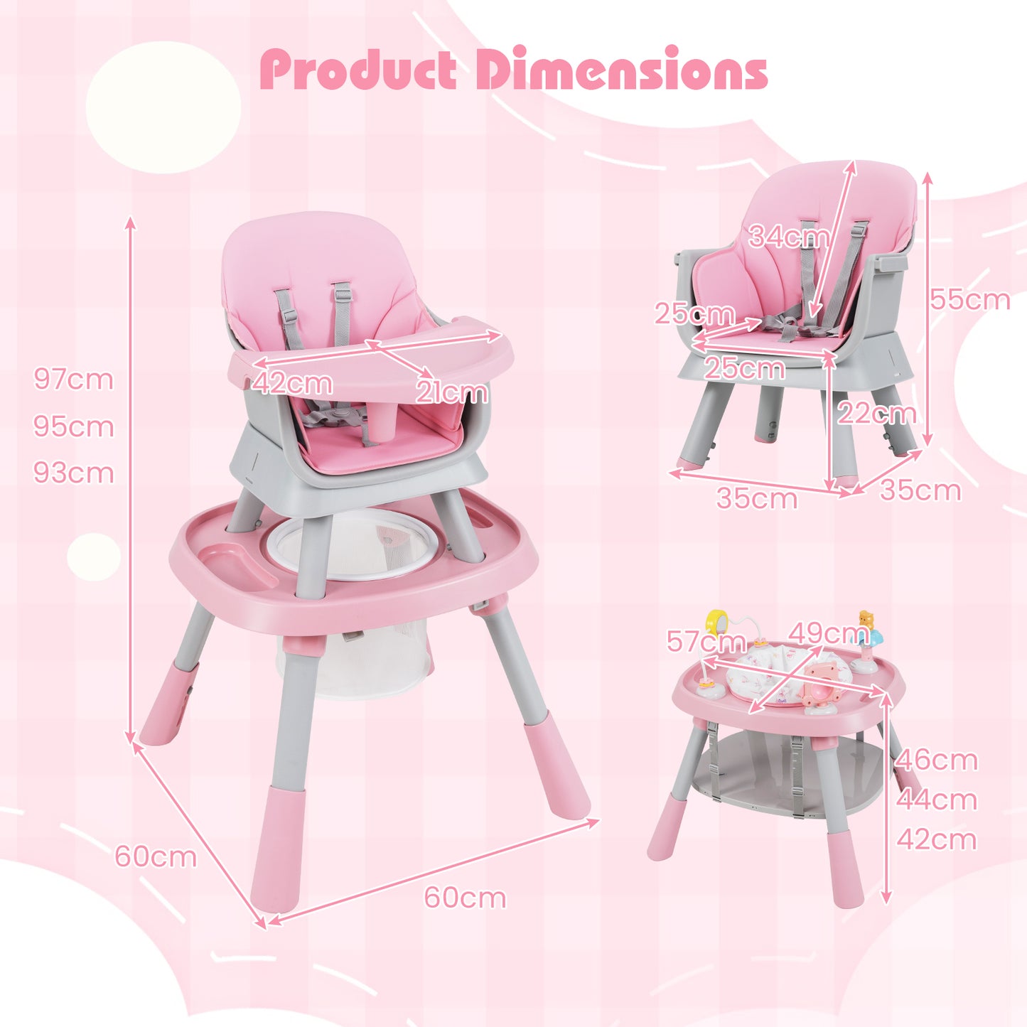 16-in-1 Convertible Baby High Chair with Removable Tray and 5-Point Harness-Blue