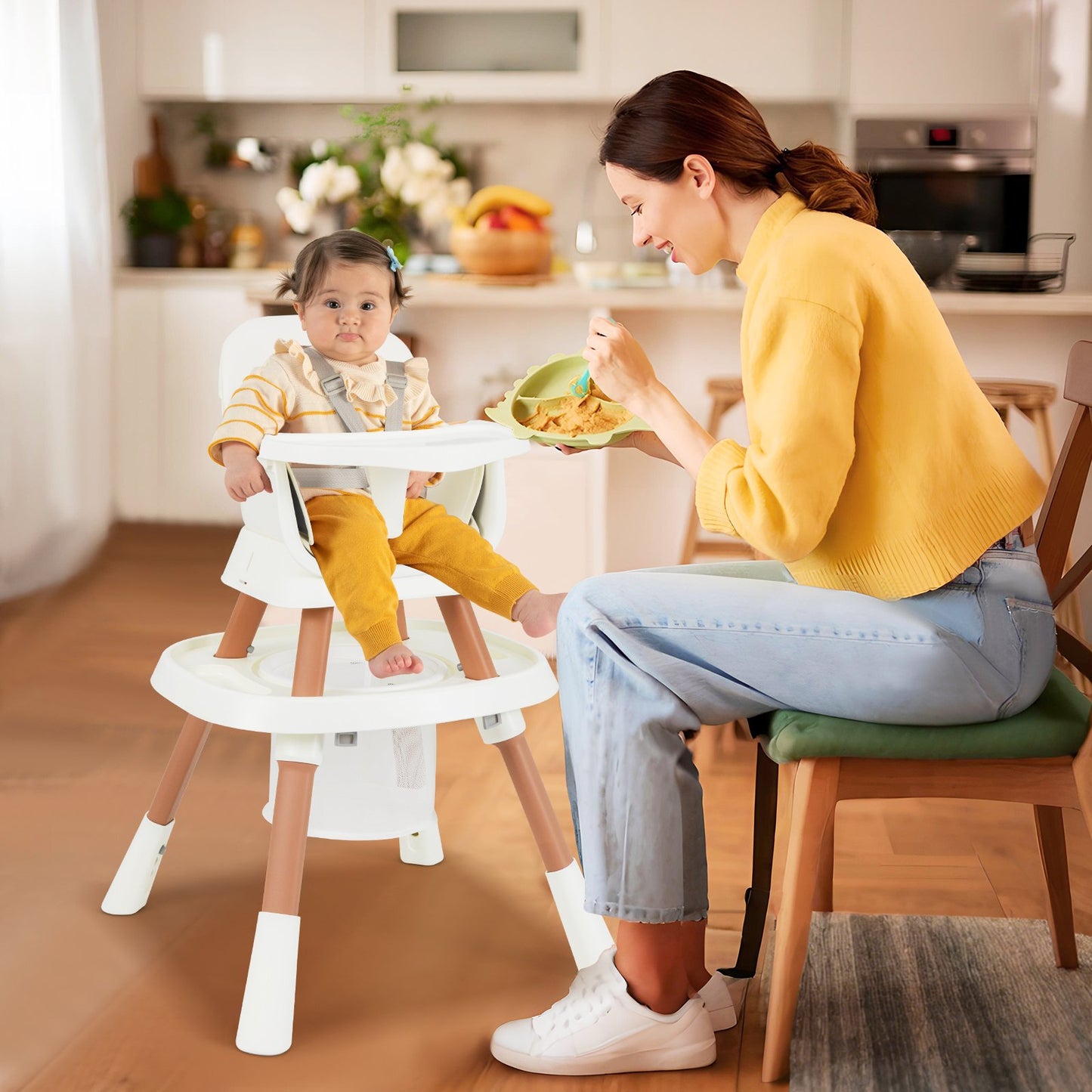 16-in-1 Convertible Baby High Chair with Removable Tray and 5-Point Harness-Blue