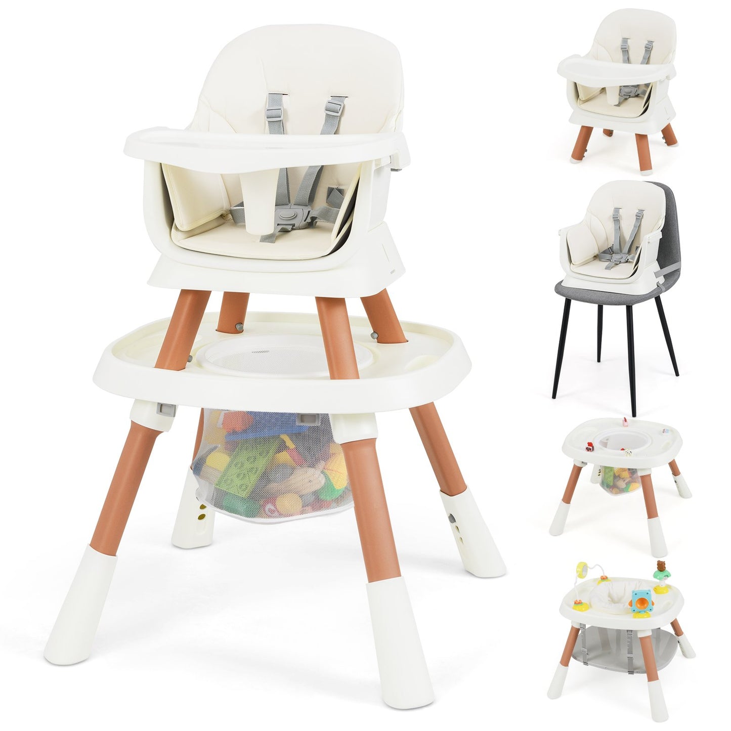 16-in-1 Convertible Baby High Chair with Removable Tray and 5-Point Harness-Blue