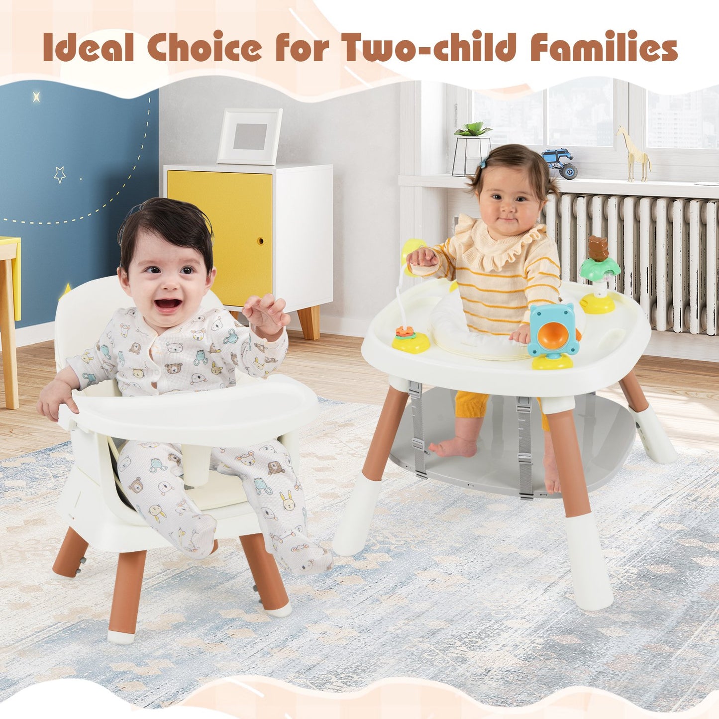 16-in-1 Convertible Baby High Chair with Removable Tray and 5-Point Harness-Blue