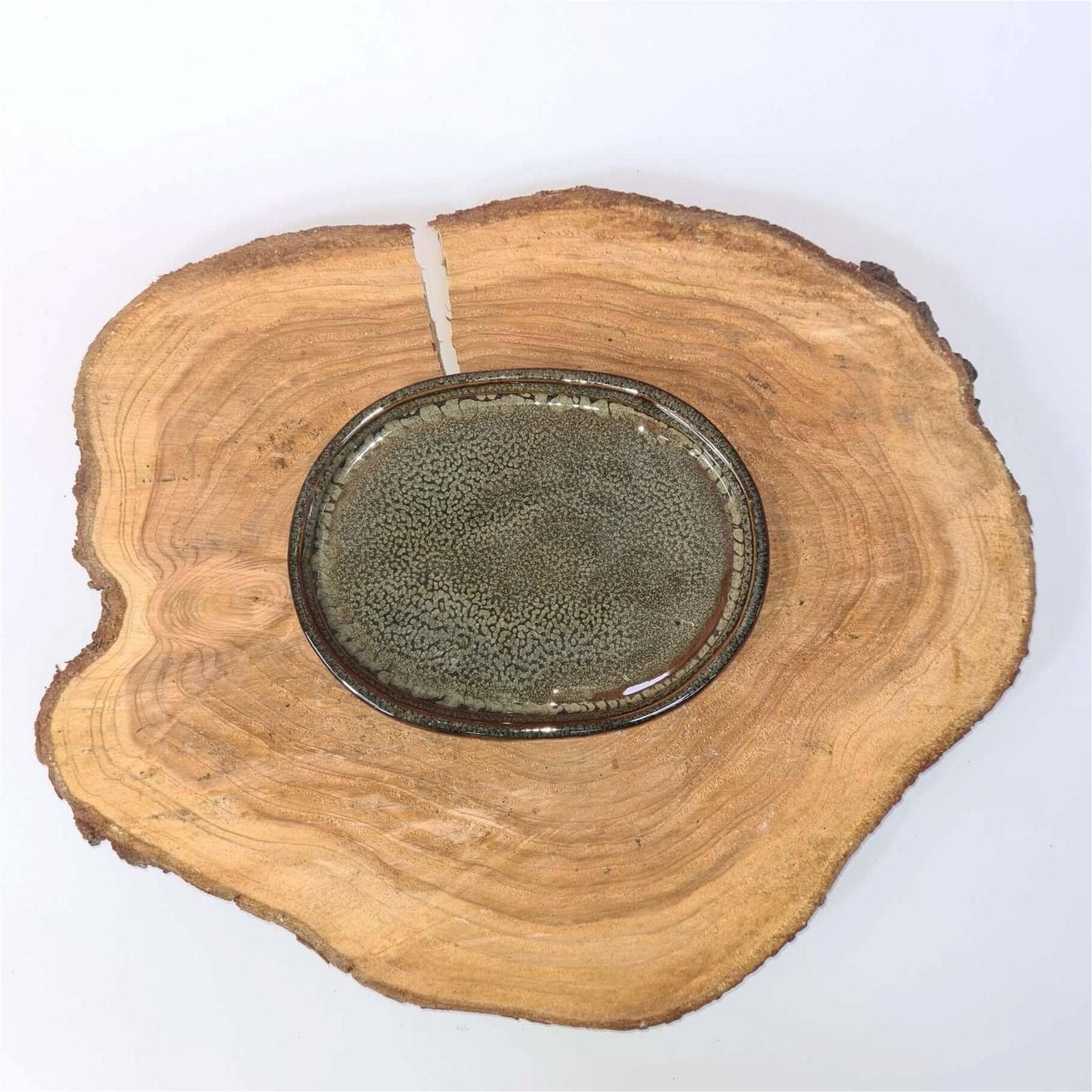 16cm Glazed Drip Tray | Oval | Green