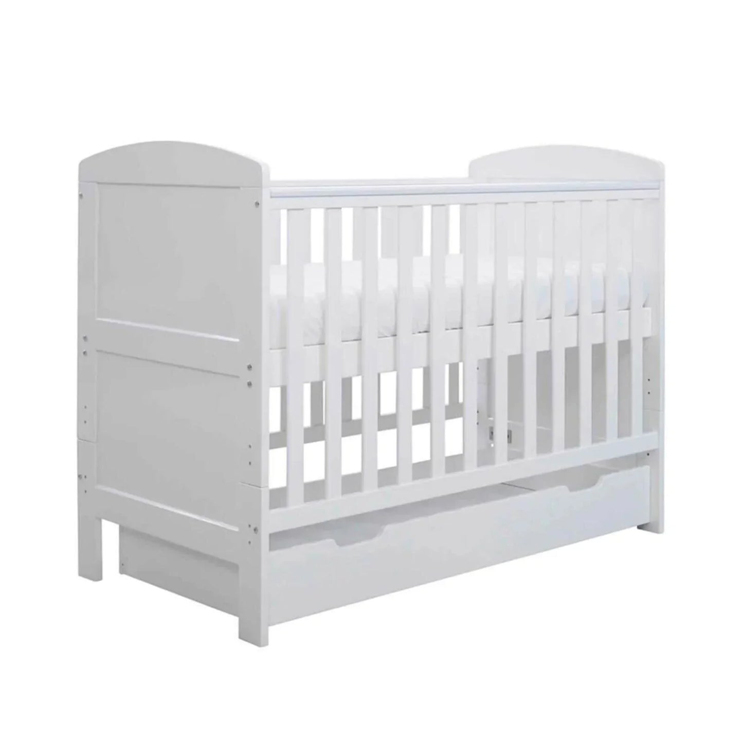 Ickle Bubba Coleby Mini Cot Bed & Under Drawer White - Premium Sprung Mattress