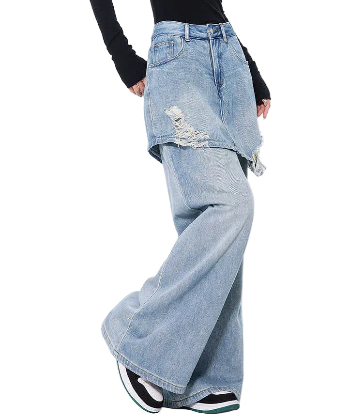 Two-Tone Vintage Wash Straight Leg Jeans – High Waist Denim