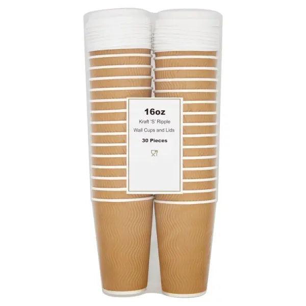 16oz Kraft S Ripple Wall Cups and Lids 30 Pieces
