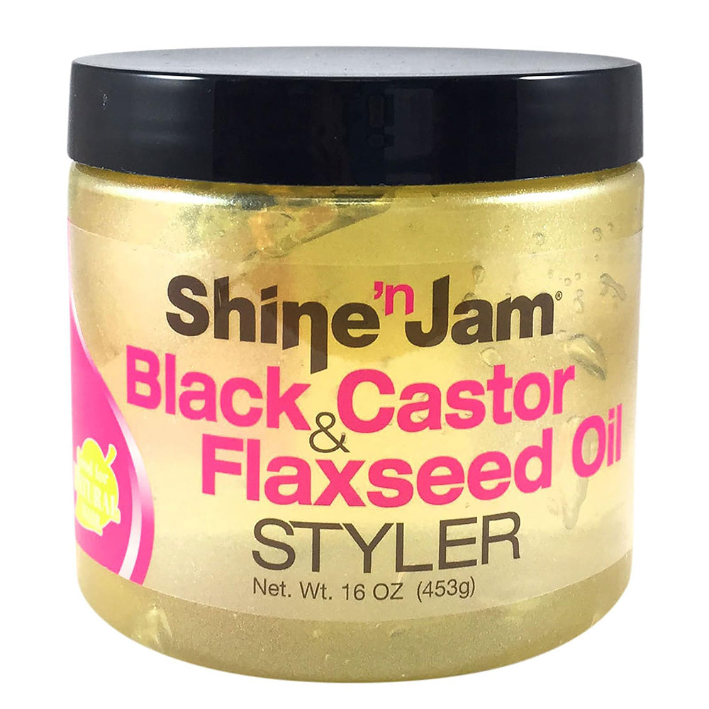 Shine 'n Jam Black Castor & Flaxseed Oil Styler | Nourishing Hold & Shine for Textured Hair 8oz (227g)