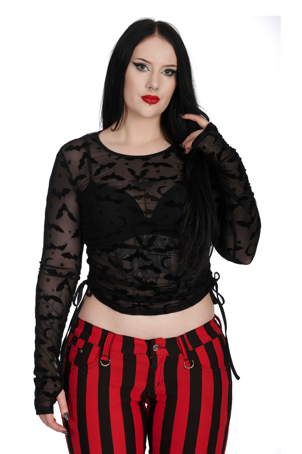 Banned Groove is All Around Mesh Top with Flock Bat Print - Size UK 8 Left Only!