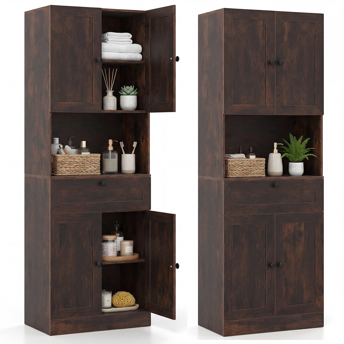 Tall Bathroom Cabinet Freestanding Storage Cabinet with 4 Doors and 1 Drawer-Black