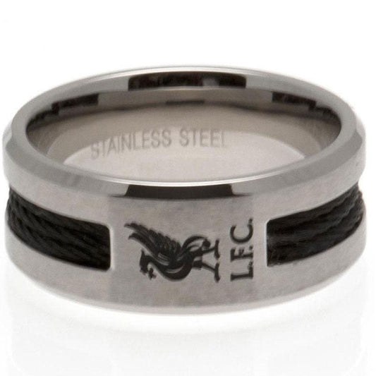 Liverpool FC Stainless Steel Black Inlay Ring for Small Sizes with Engraved LFC Crest