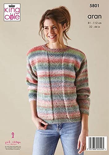 King Cole Acorn Aran Knitting Pattern - 5801 Sweater & Jacket