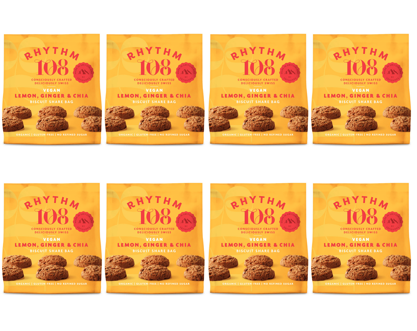 8 x Rhythm 108 Lemon, Ginger & Chia Share Bag - 135g