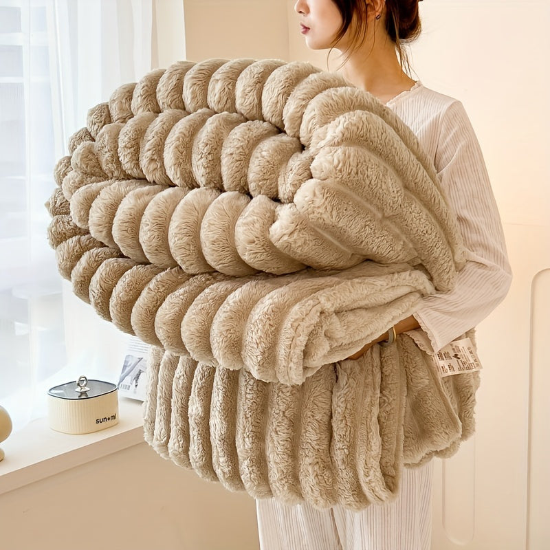 Luxurious Faux Rabbit Fur Double-Sided Throw Blanket - Warm, Soft & Cozy for Naps, Office, Outdoor Camping & Sofa Use - Machine Washable