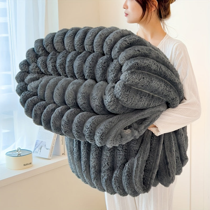 Luxurious Faux Rabbit Fur Double-Sided Throw Blanket - Warm, Soft & Cozy for Naps, Office, Outdoor Camping & Sofa Use - Machine Washable