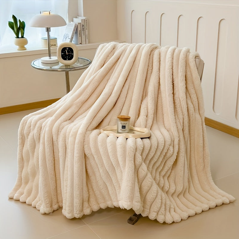 Luxurious Faux Rabbit Fur Double-Sided Throw Blanket - Warm, Soft & Cozy for Naps, Office, Outdoor Camping & Sofa Use - Machine Washable
