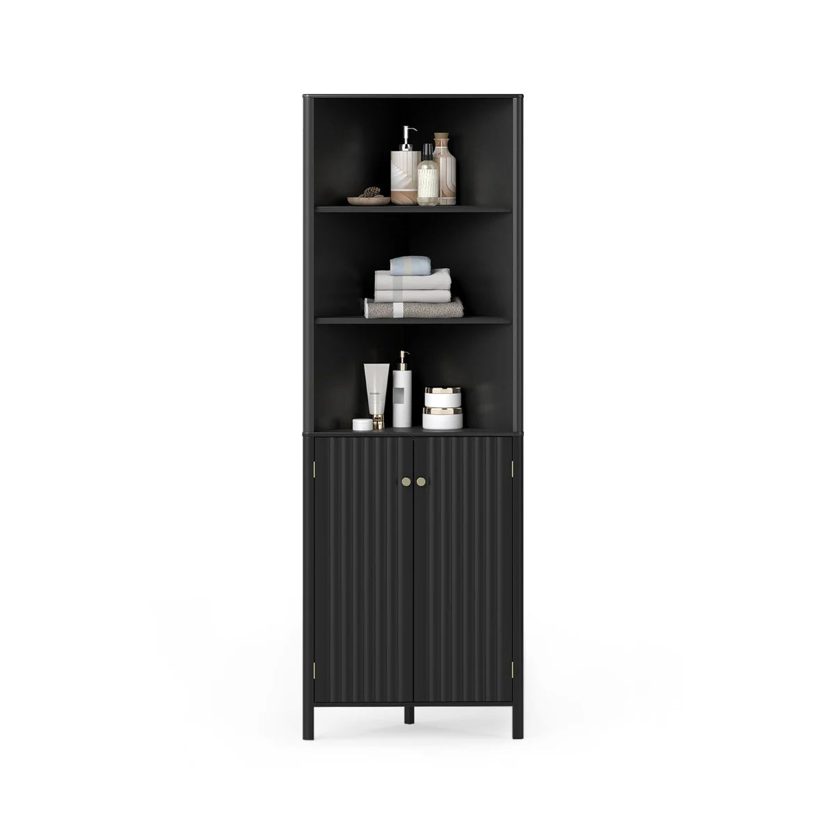 172 CM Tall Corner Cabinet with 5 Shelves and 2 Fluted Doors-Beige