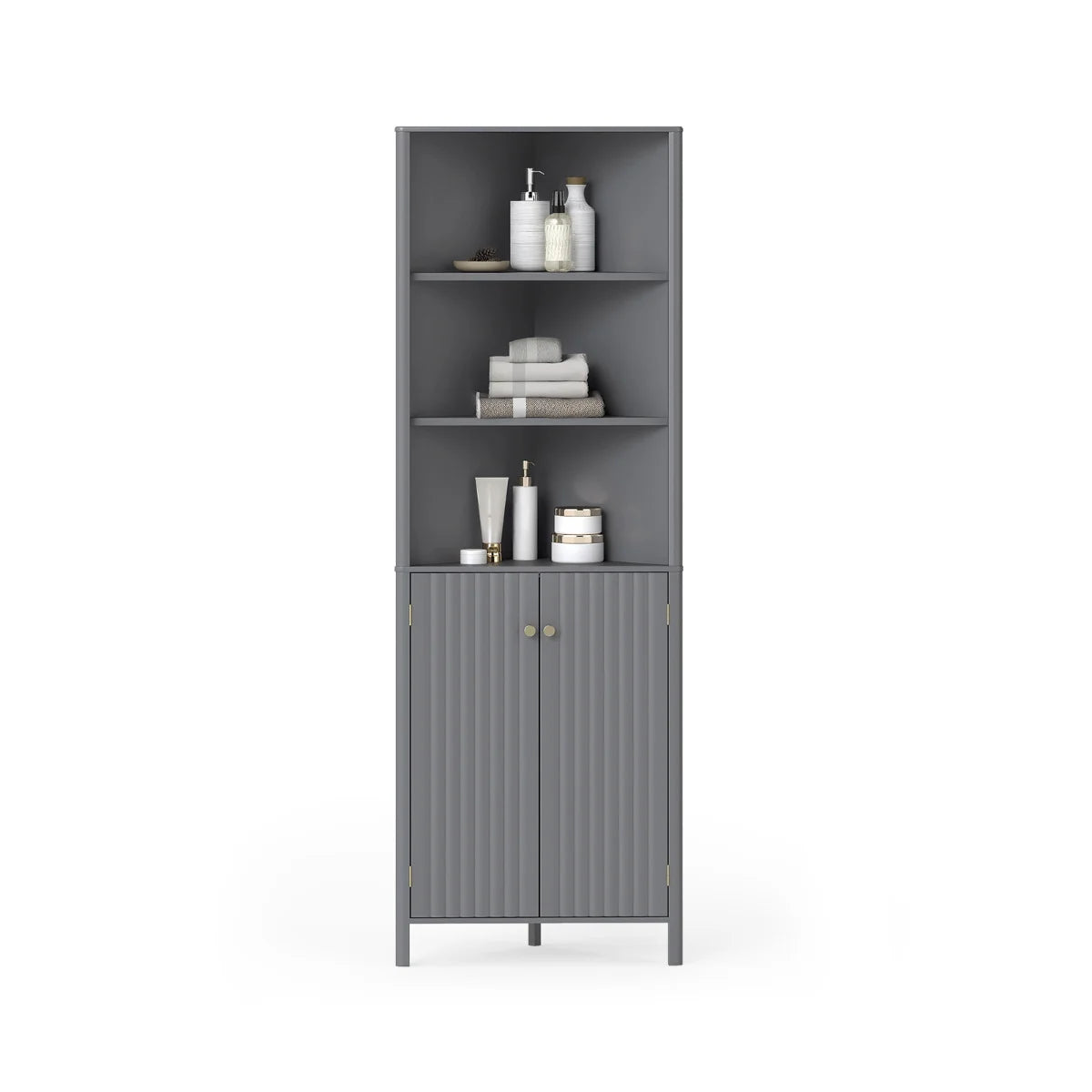 172 CM Tall Corner Cabinet with 5 Shelves and 2 Fluted Doors-Beige
