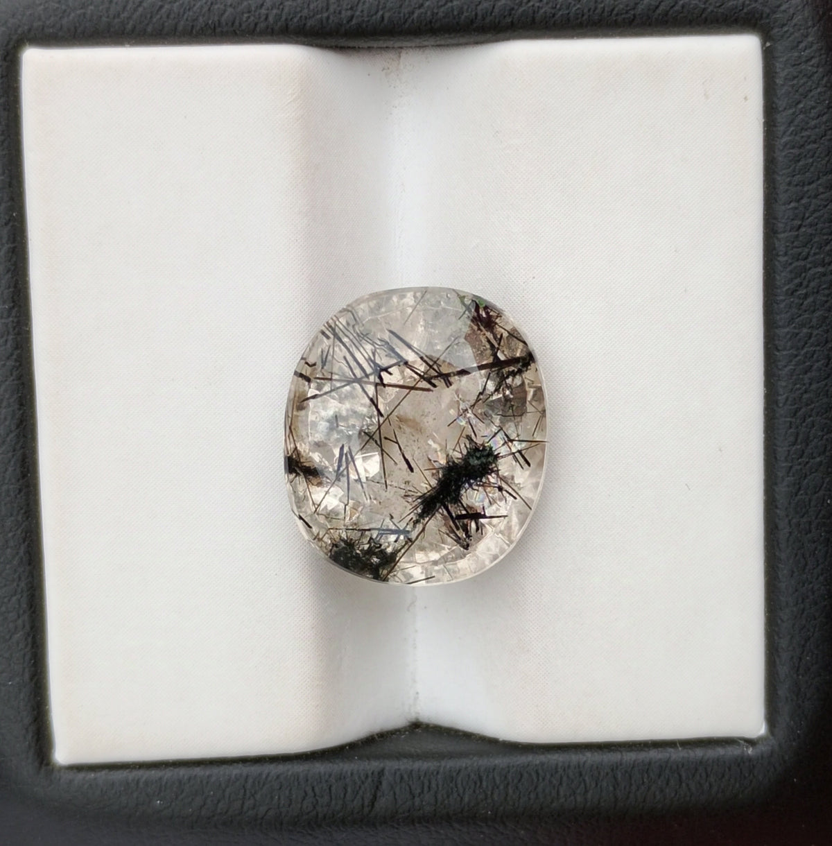 8.8ct Black Tourmalated Quartz -Cabochon Black Rutile Quartz - Rutilated Quartz