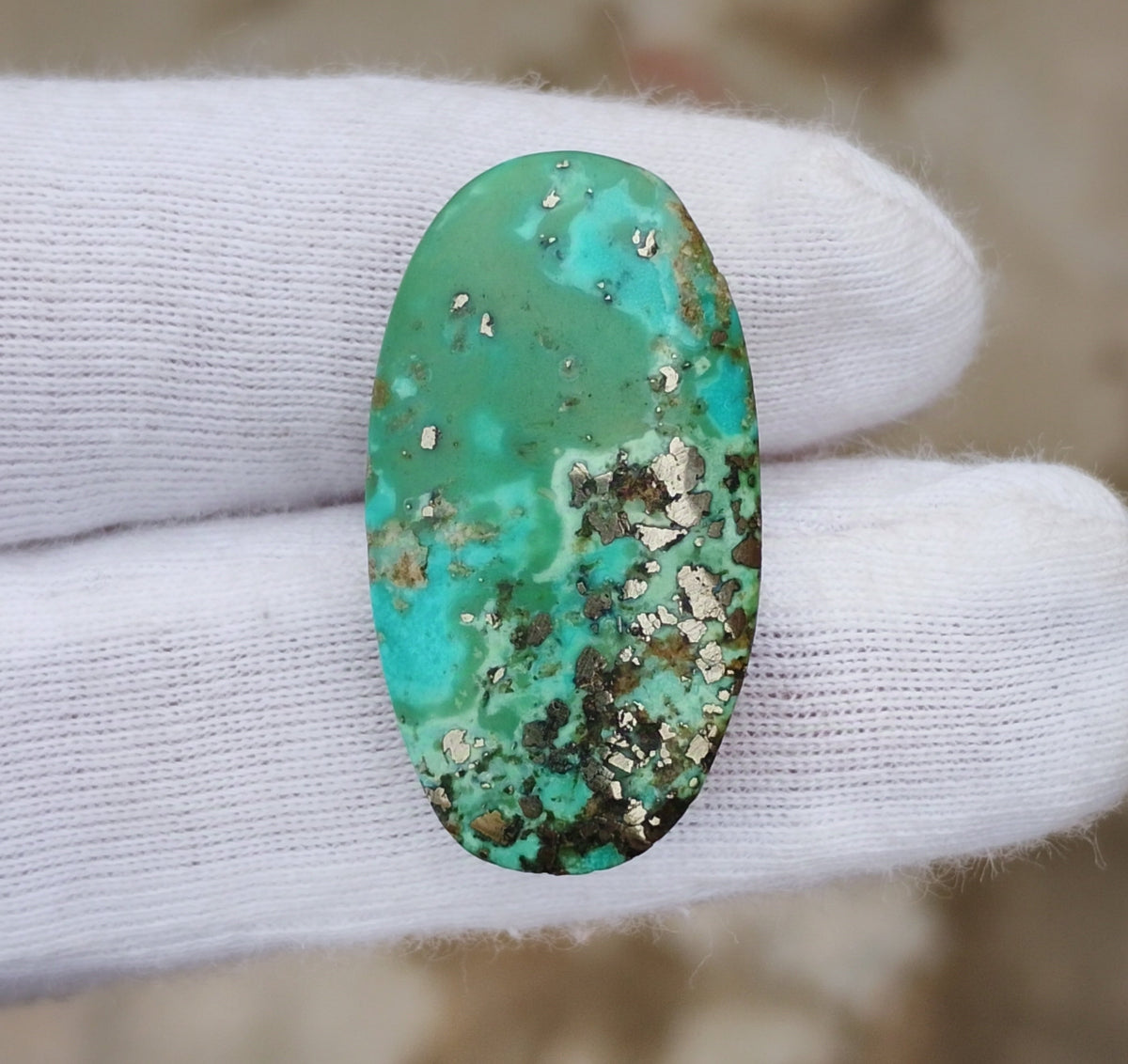 23.9ct Green Turquoise with Pyrite, Natural Feroza Stone Dimension 15x28x8mm