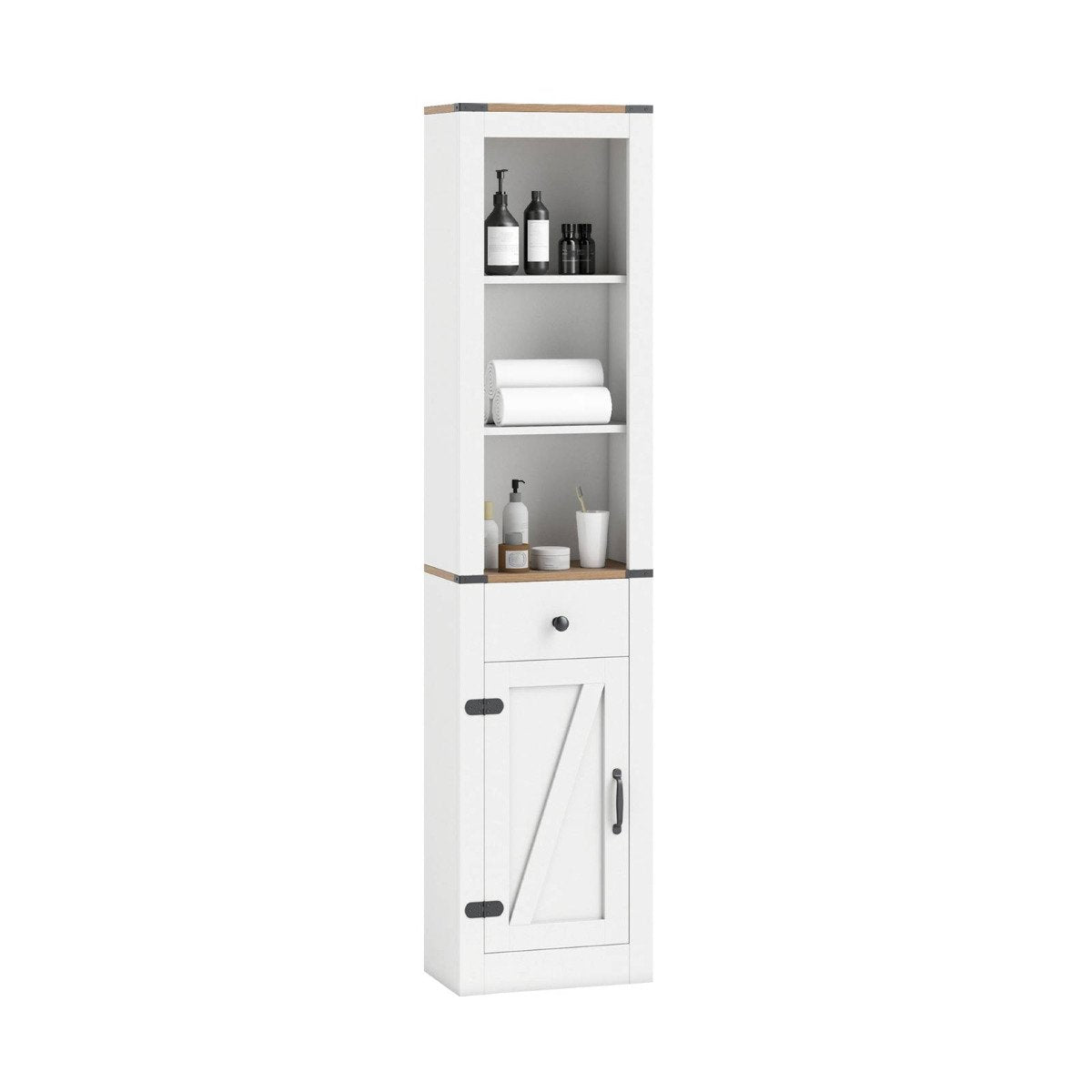 173cm Tall Bathroom Cabinet with Drawer and Adjustable Shelf-White
