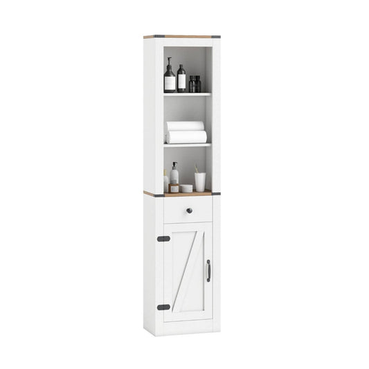 173cm Tall Bathroom Cabinet with Drawer and Adjustable Shelf-White