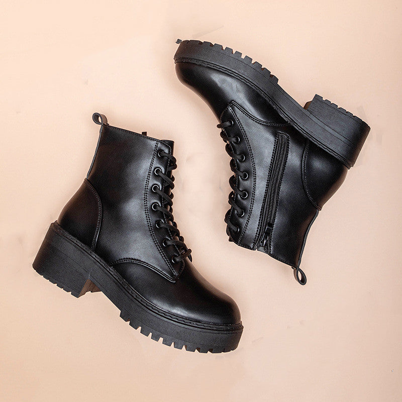 Round toe thick heel and velvet mid-heel Martin boots