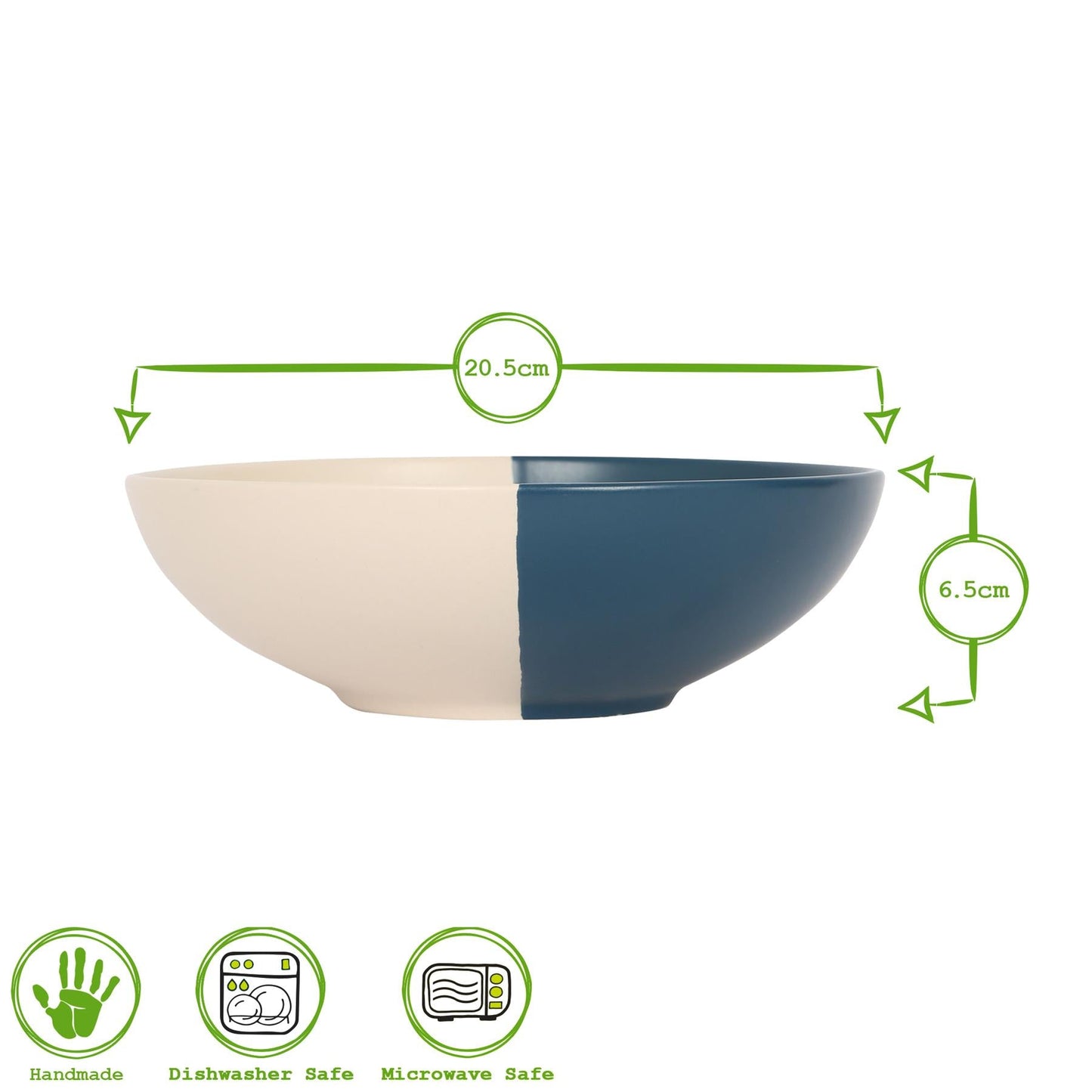 Colour Block Stoneware Pasta Bowl - 20.5cm