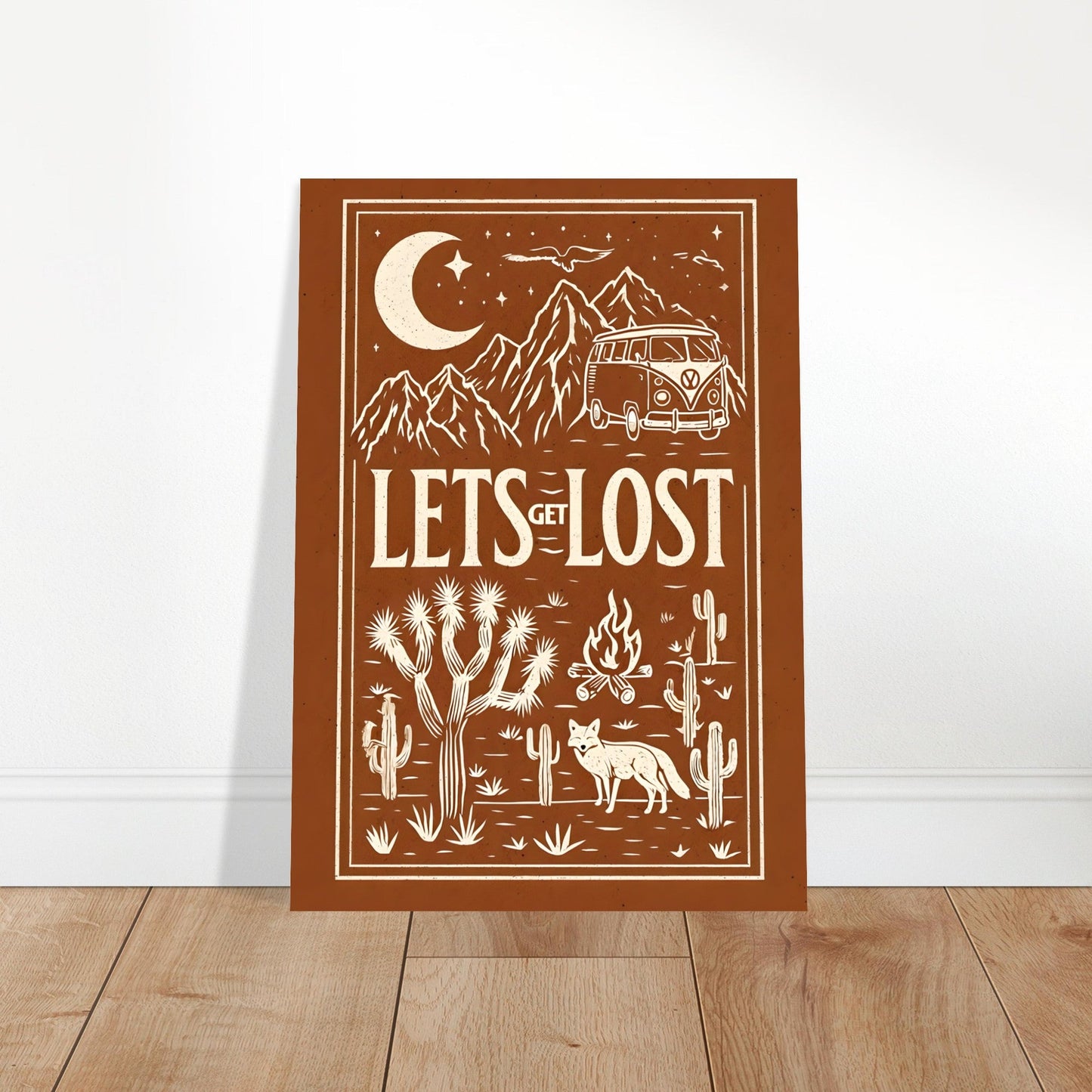 Let’s Get Lost Poster – Retro Travel Wall Art – Wanderlust Camper Van Print