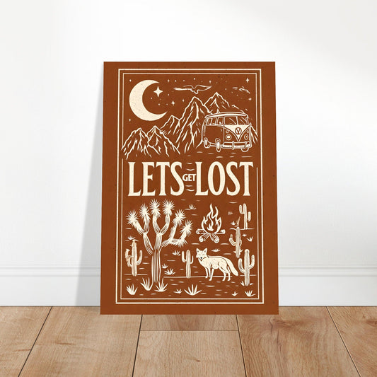 Let’s Get Lost Poster – Retro Travel Wall Art – Wanderlust Camper Van Print