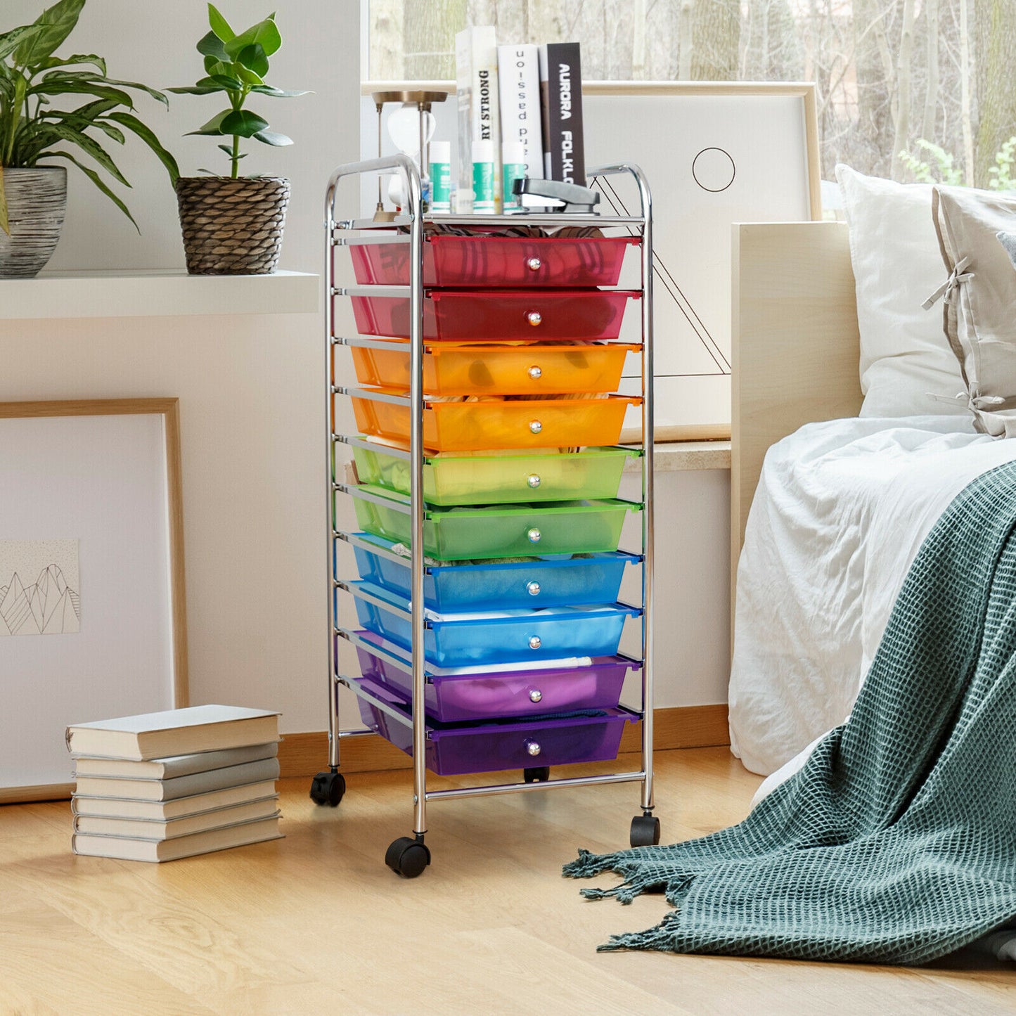 10 Drawers Mobile Storage Trolley with 4 Wheels for Beauty-Black