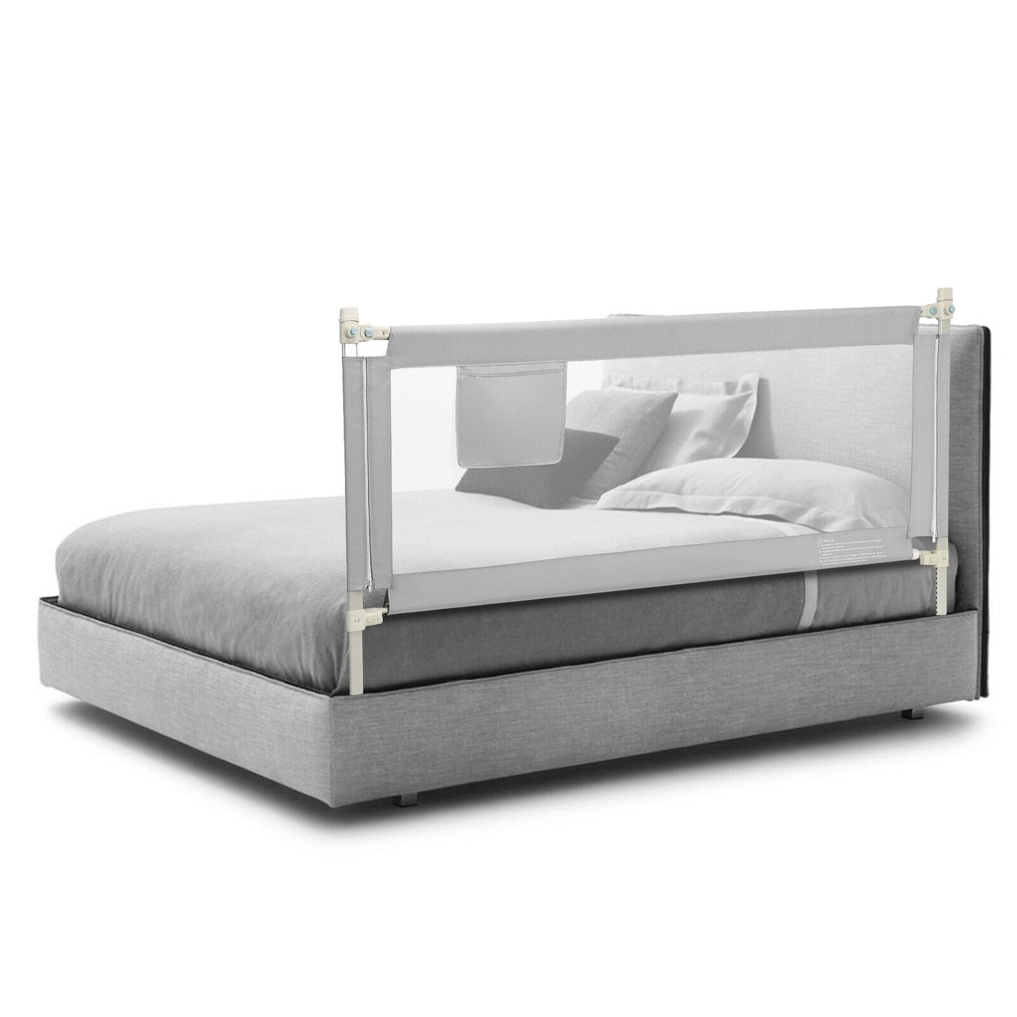 175 cm Infant Safety Bed Guardrail with Anti-Collision Cotton and Side Pocket-Blue