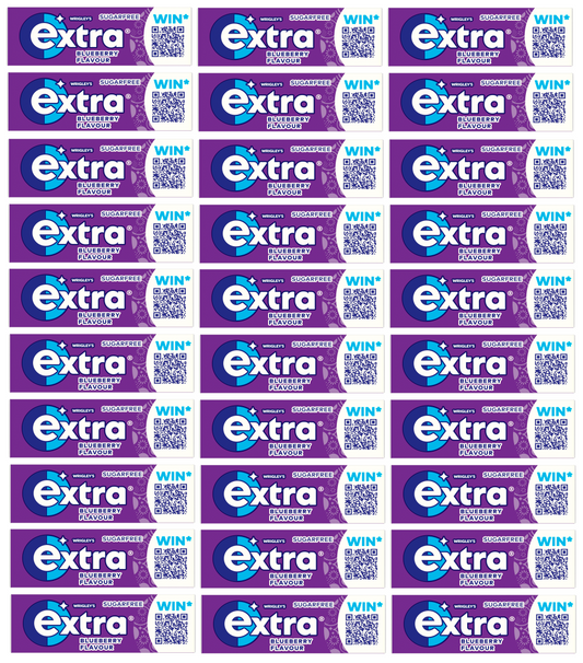 30 x Extra Blueberry Flavour Sugarfree Chewing Gum 10 Pieces