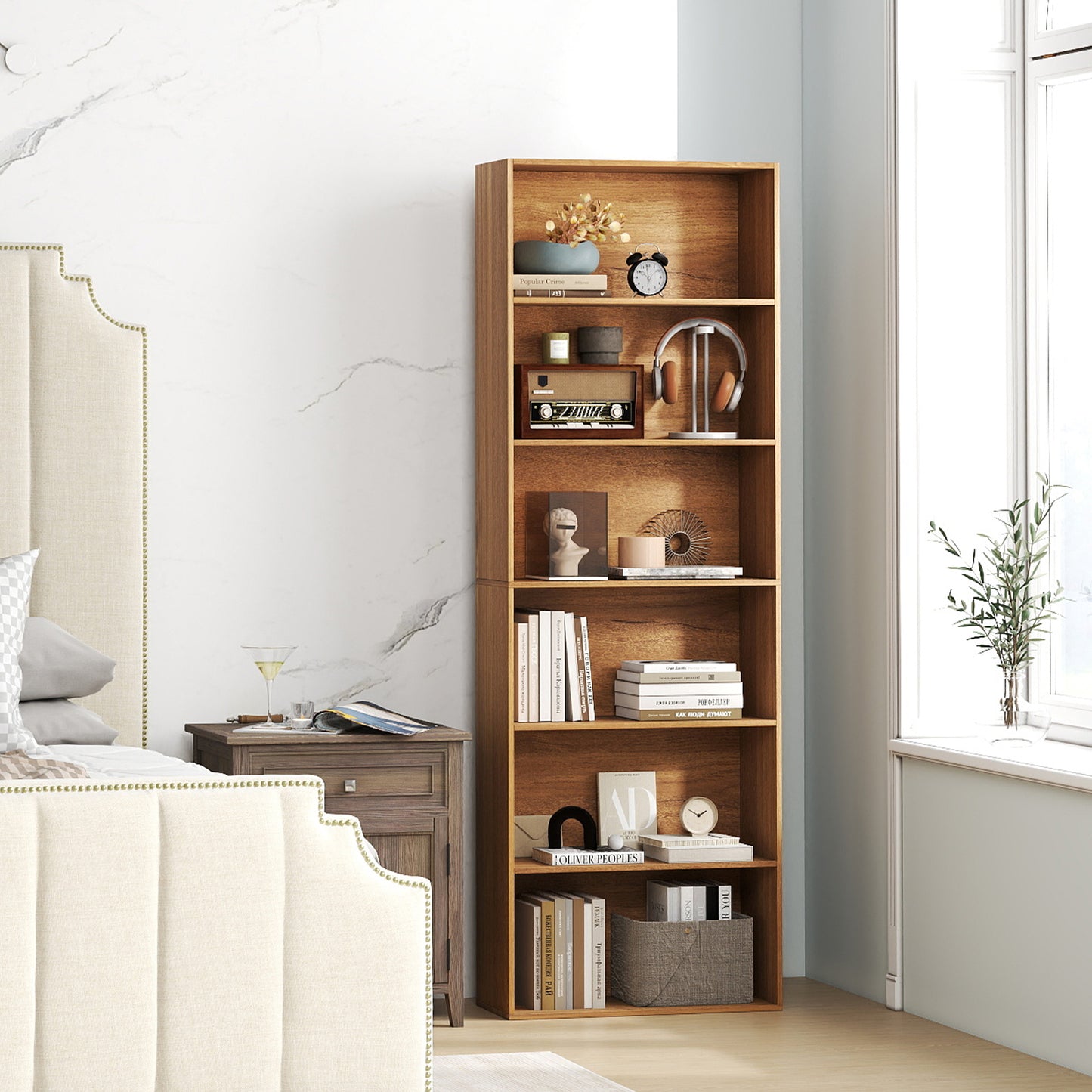 178cm 6-Tier Bookcase Display Rack with Foot Pads-Black
