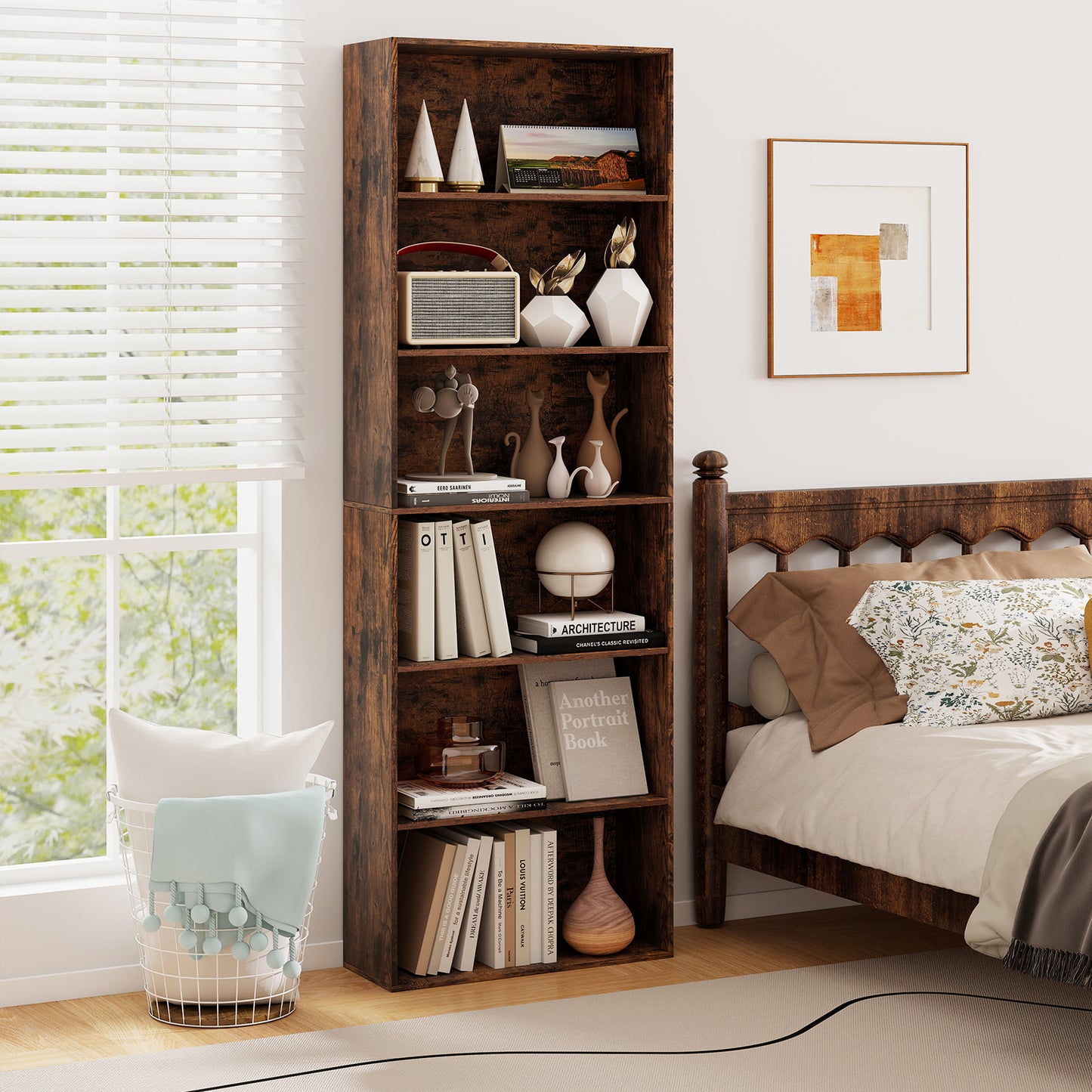 178cm 6-Tier Bookcase Display Rack with Foot Pads-Black