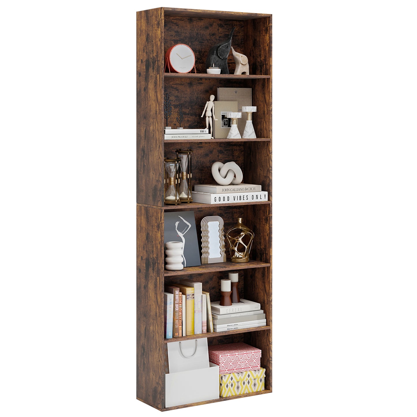 178cm 6-Tier Bookcase Display Rack with Foot Pads-Black