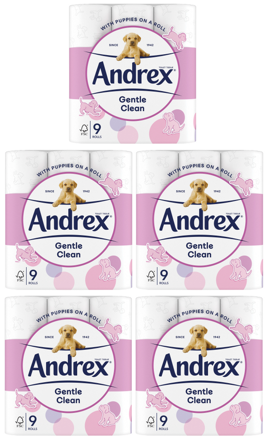 5 x Andrex Gentle Clean Toilet Tissue - 9 PACK
