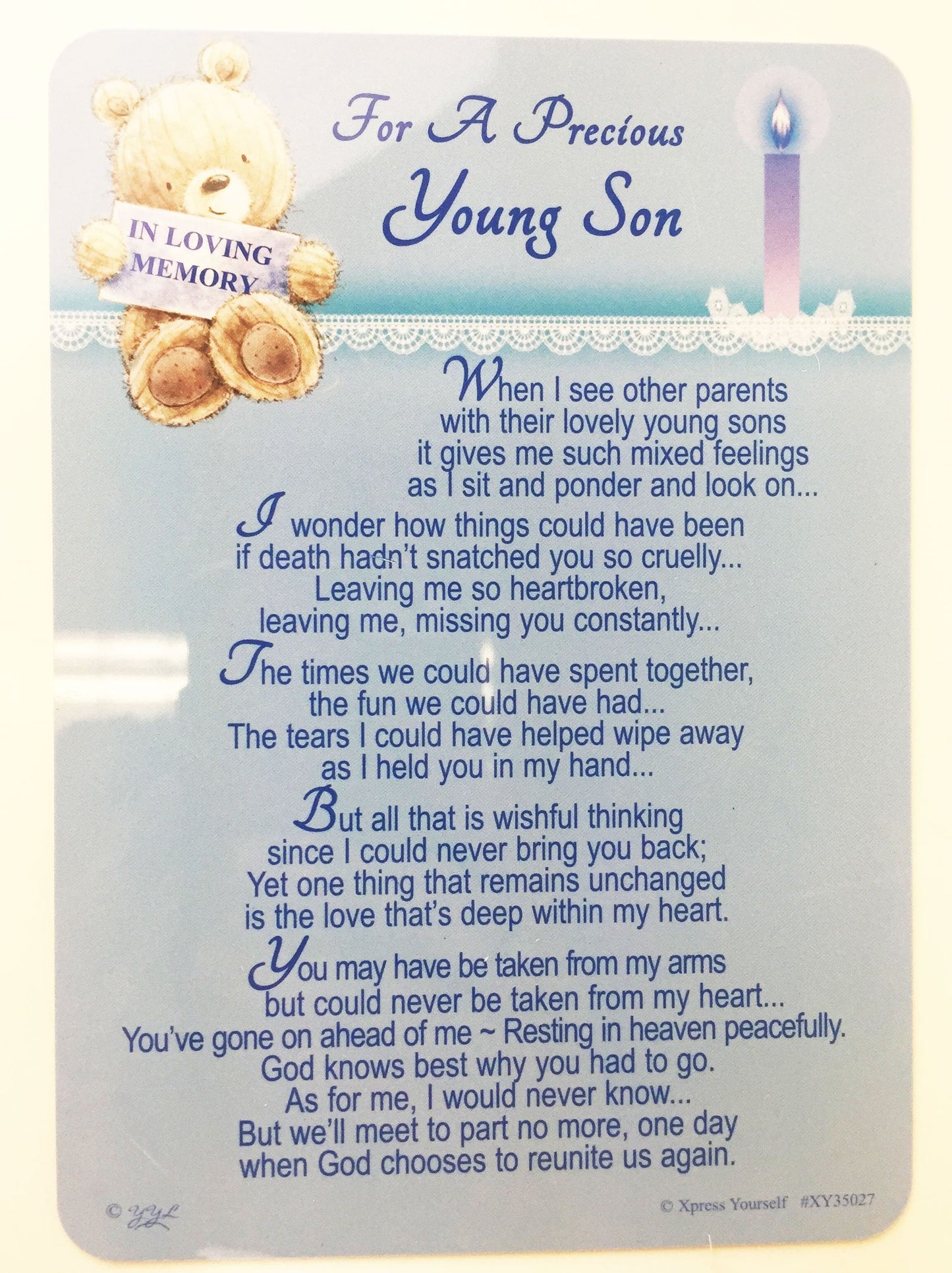 In Loving Memory - For A Precious Young Son - Grave/Graveside Memorial Card