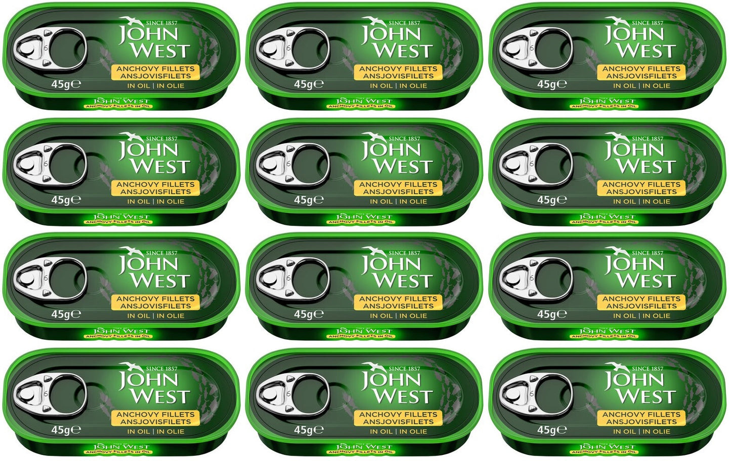 12 x John West Anchovy Fillets In Oil 45G