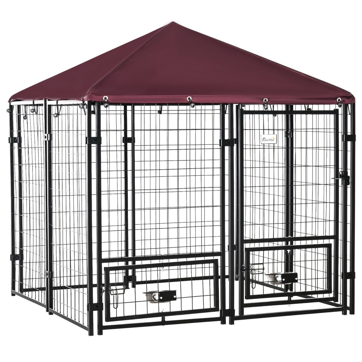 PawHut Dog Kennel with Rotating Bowl Holders, Cover, Outdoor Dog Run
