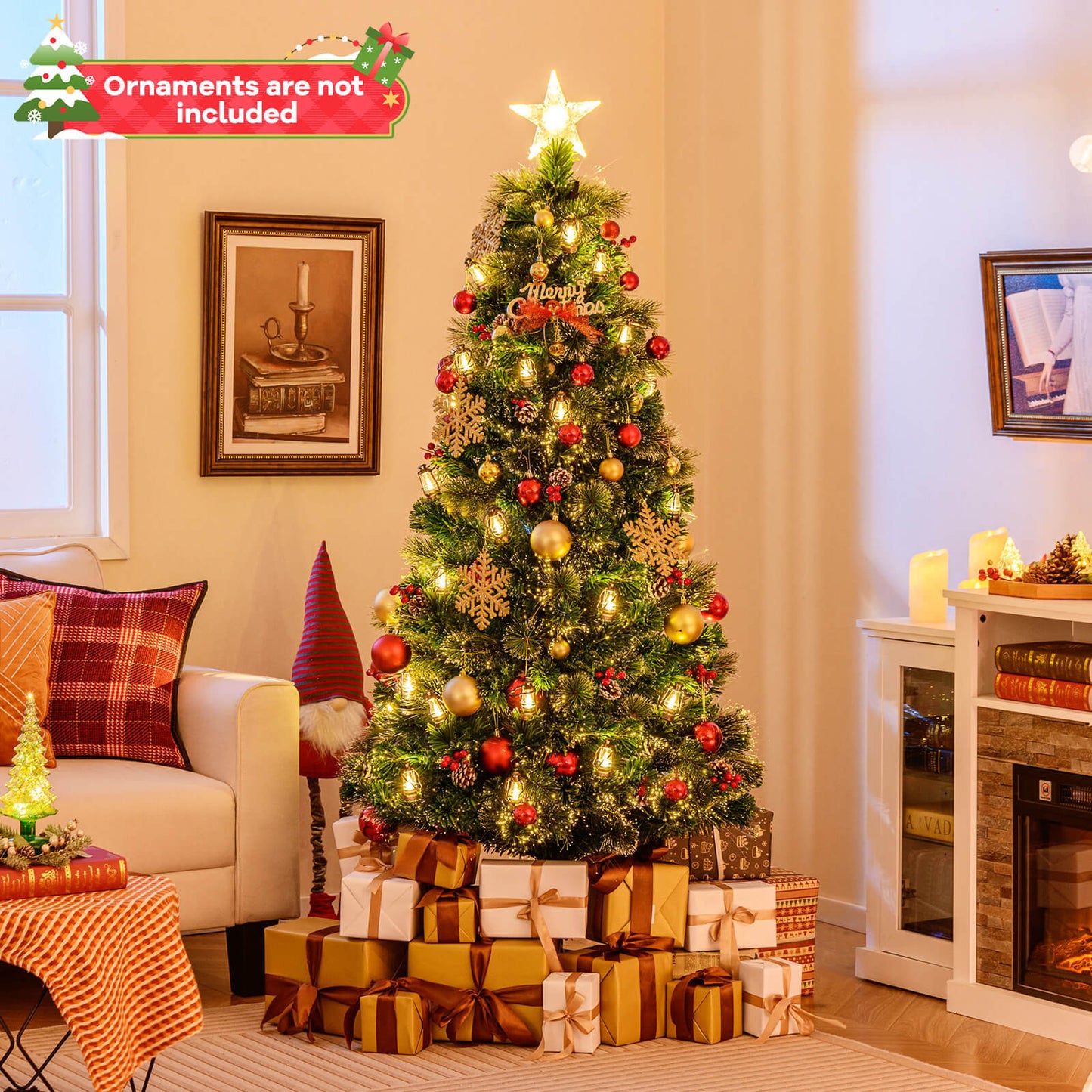 150/180CM  Artificial Christmas Tree with 8 Lighting Modes and Optical Fibers-150 cm