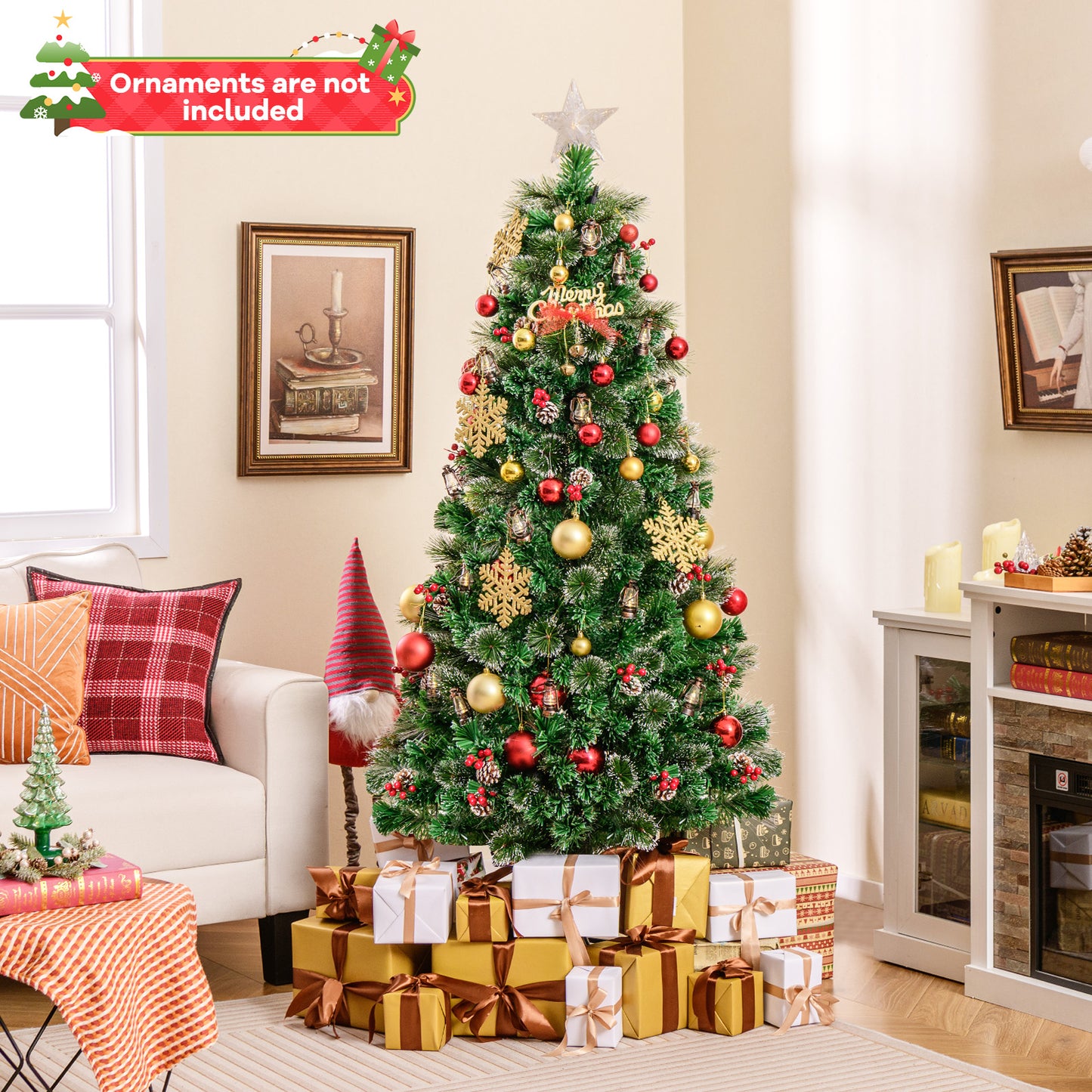 150/180CM  Artificial Christmas Tree with 8 Lighting Modes and Optical Fibers-150 cm