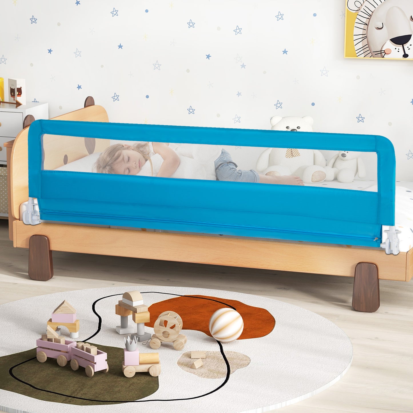 180CM Foldable Baby Bed Rail Guard with Removable Cover and Safety Strap-Beige