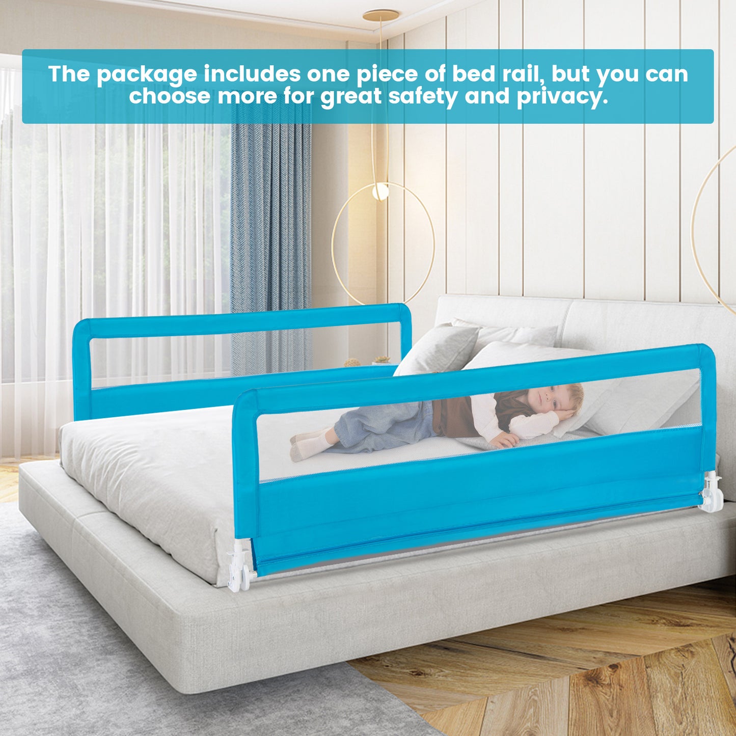 180CM Foldable Baby Bed Rail Guard with Removable Cover and Safety Strap-Beige