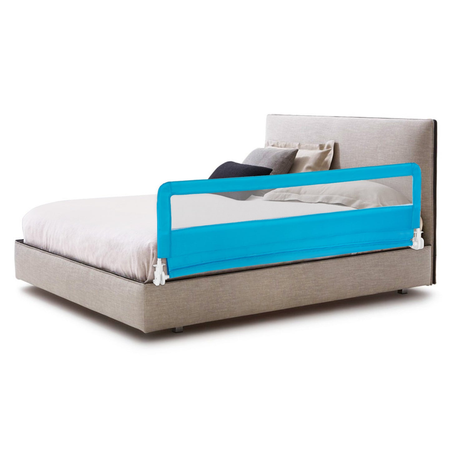 180CM Foldable Baby Bed Rail Guard with Removable Cover and Safety Strap-Beige